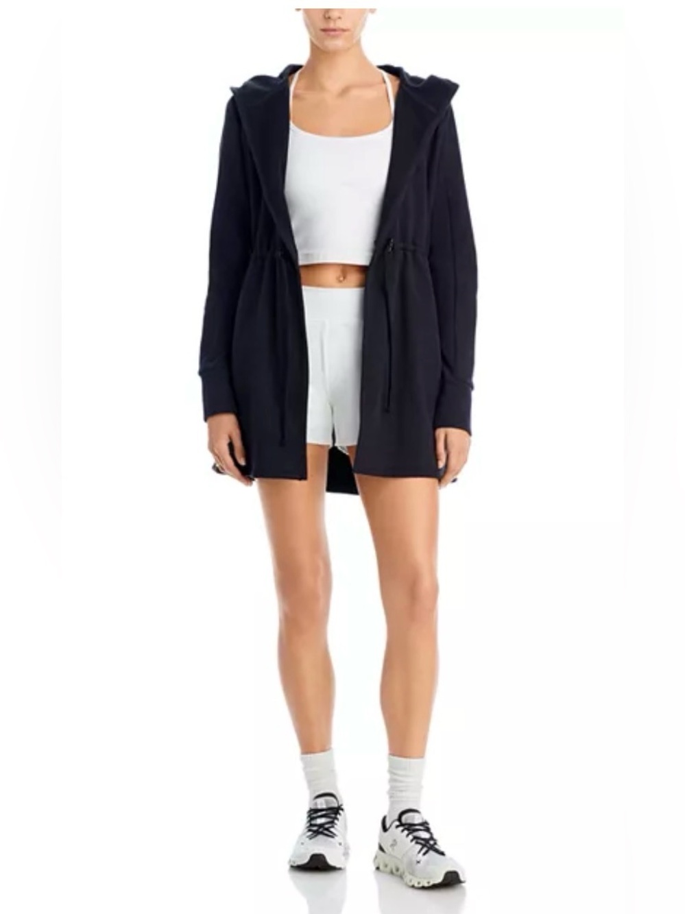 NWOT Beyond Yoga On The Go Open Front Hooded Jacket in Black Women’s Size M